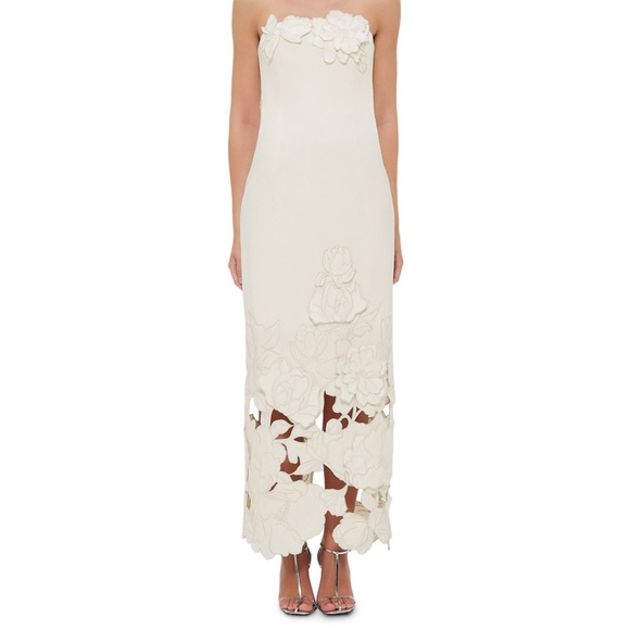 Leo Lin Rayna Crepe Strapless Dress in Vanilla - Picture 3 of 5